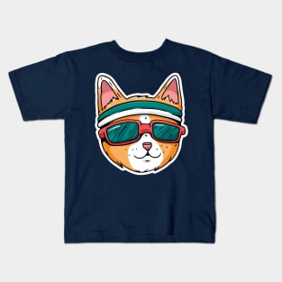 cat wearing a headband and sunglasses Kids T-Shirt